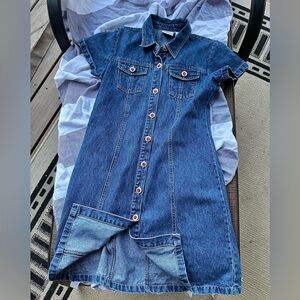 Denim bejeweled collar dress